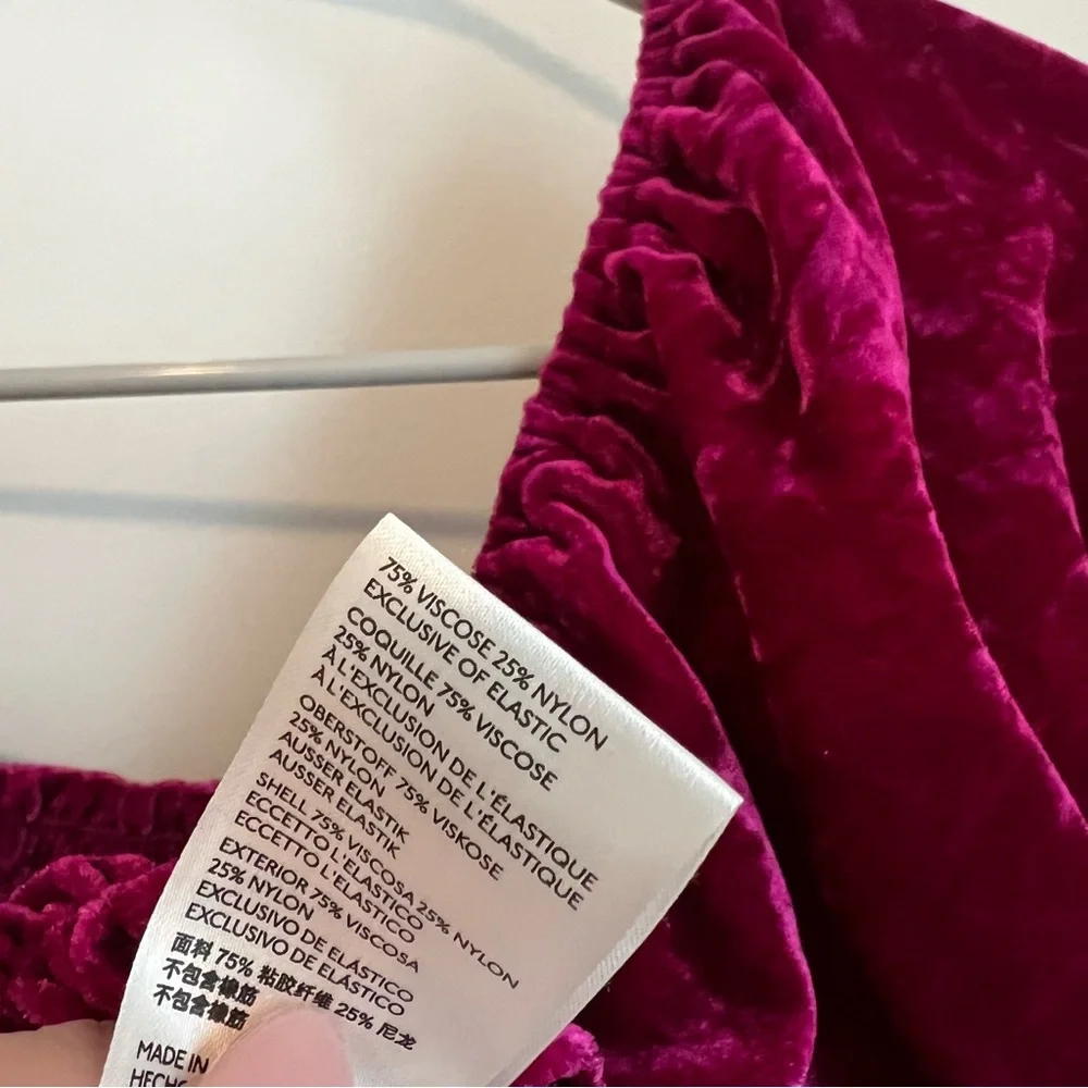 Anthropologie Puff Sleeve Velvet Smocked Magenta Pink Top Women's Large